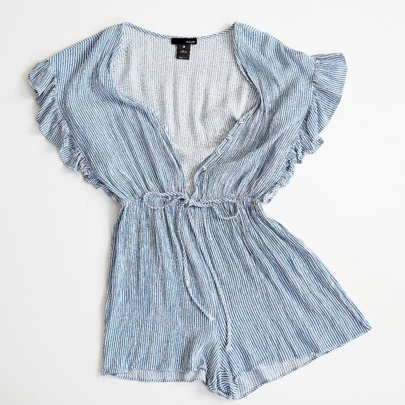 Aqua | Front Button Down Striped Romper | Women's Small - Picture 1 of 6